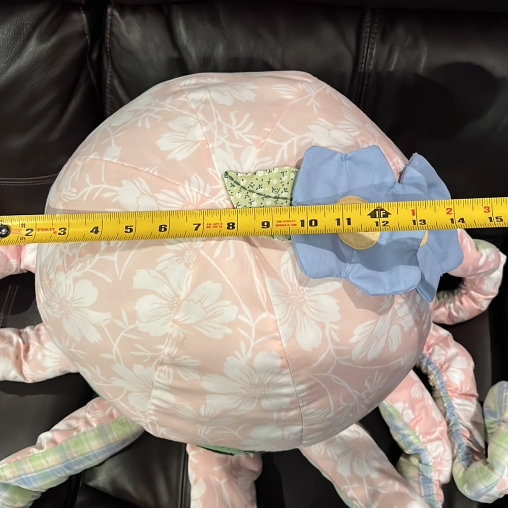 Jumbo Pottery Barn Kids Pink Octopus Plush Floral Plaid Stuffed Animal - Picture 6 of 7